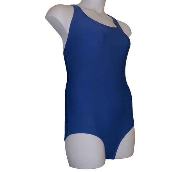 Speedo Powerflex Ultraback One Piece Swimsuit Womens 12 Solid Blue Moderate Cut - Picture 4 of 9